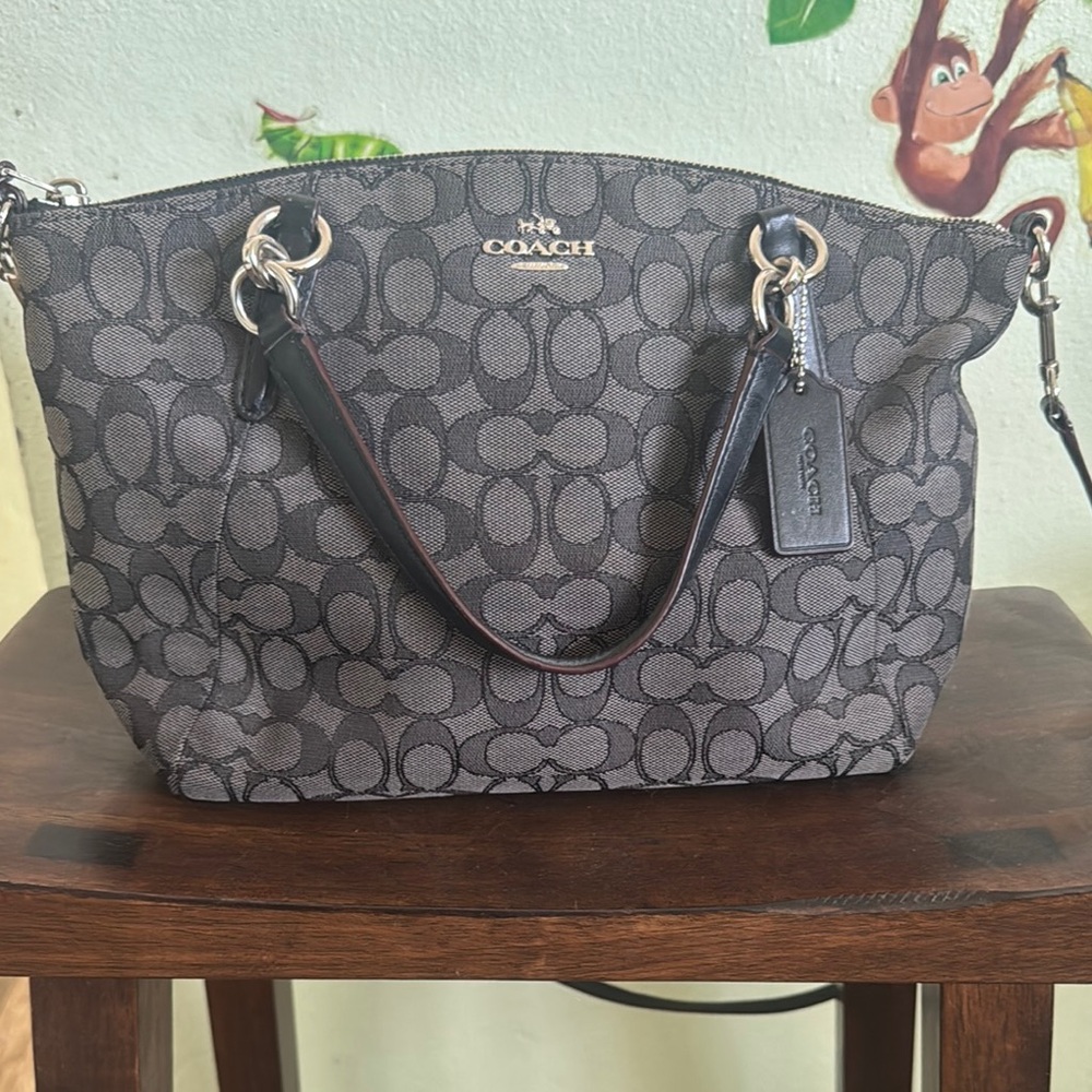 Coach Gray and Black Signature Shoulder Bag